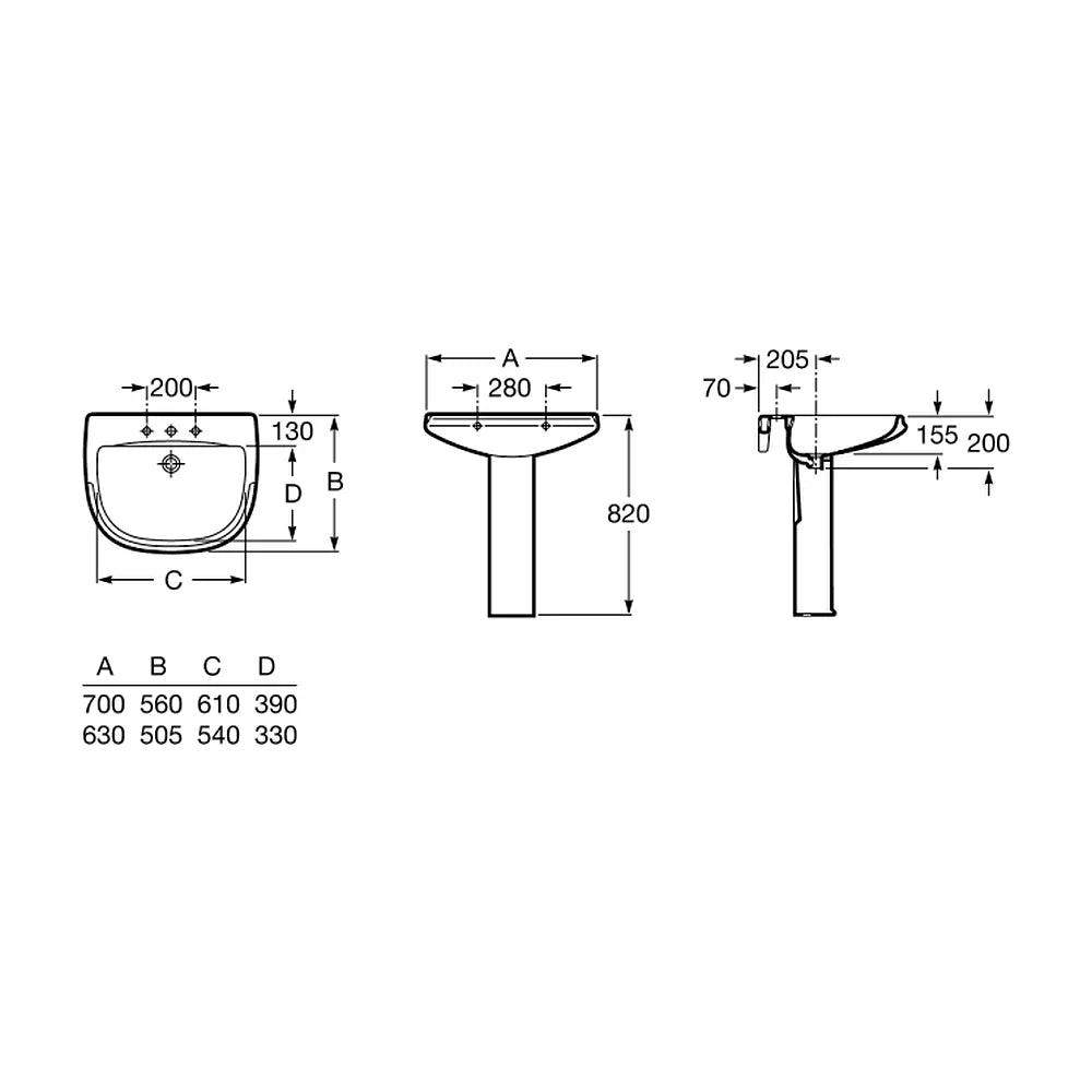 Lavabo para Instalación a Mural Dama Retro 70 cm Blanco Roca - Vista 2