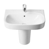 Lavabo con semipedestal de 65 cm fabricado en porcelana de color blanco Debba Roca