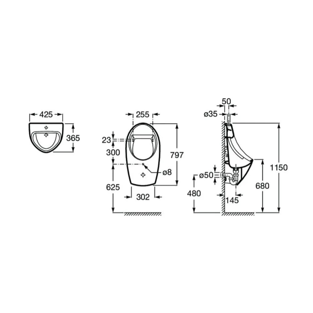Urinario con entrada superior de 42,5 cm fabricado en porcelana de color blanco Euret Roca - Vista 5