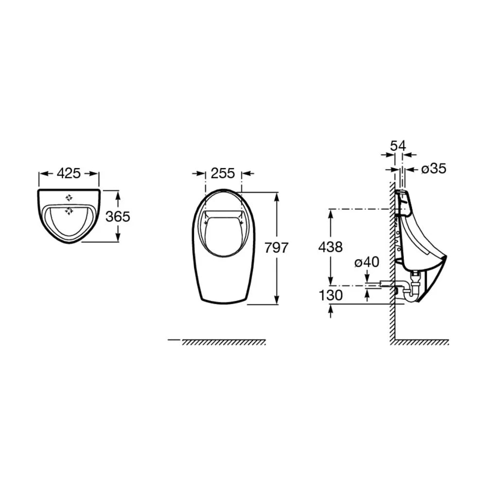 Urinario de alimentación eléctrica de 42,5 cm fabricado en porcelana de color blanco Euret Roca - Vista 3