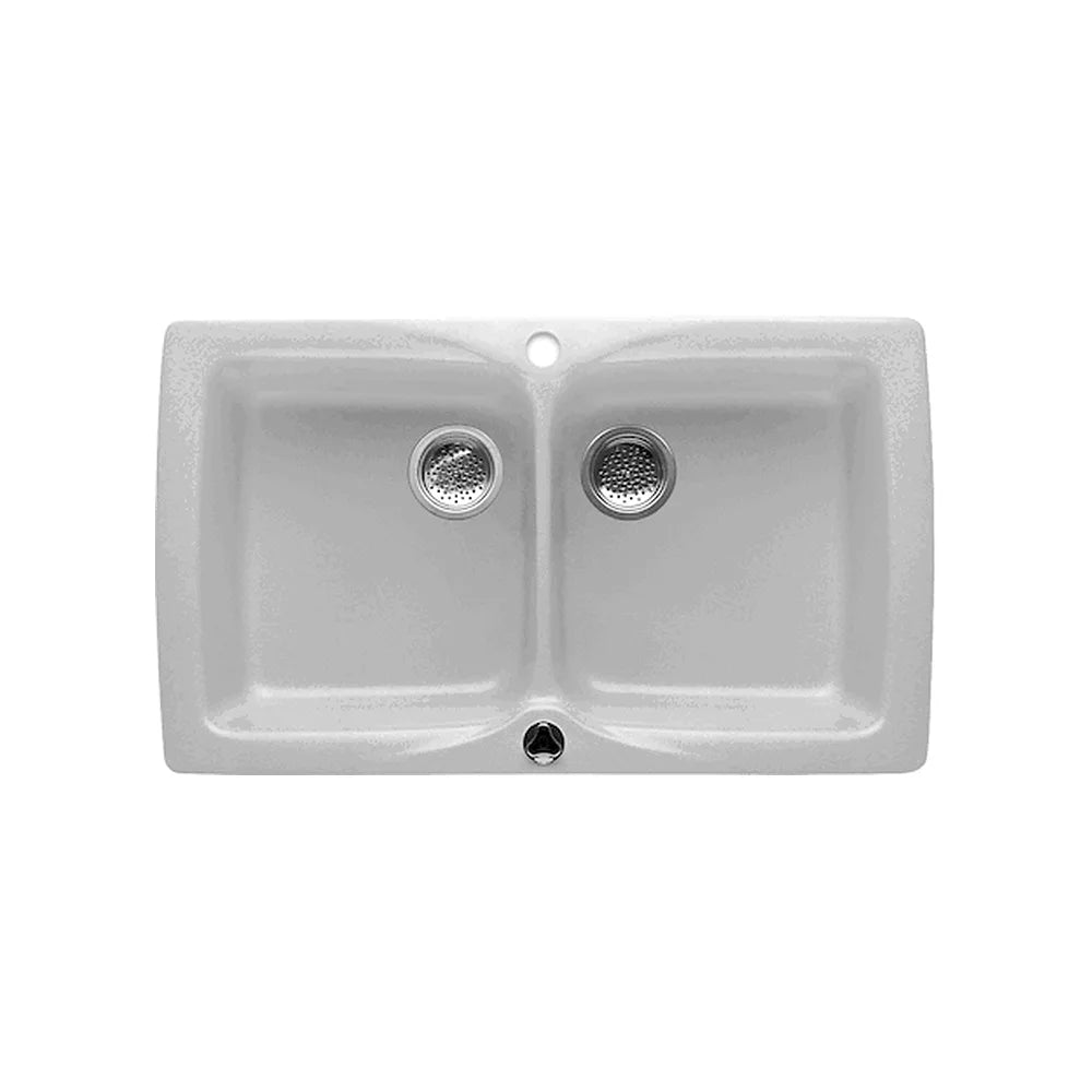 Fregadero con dos cubetas de 86 cm fabricado en gres con acabado en color blanco Beverly Roca - Vista 1