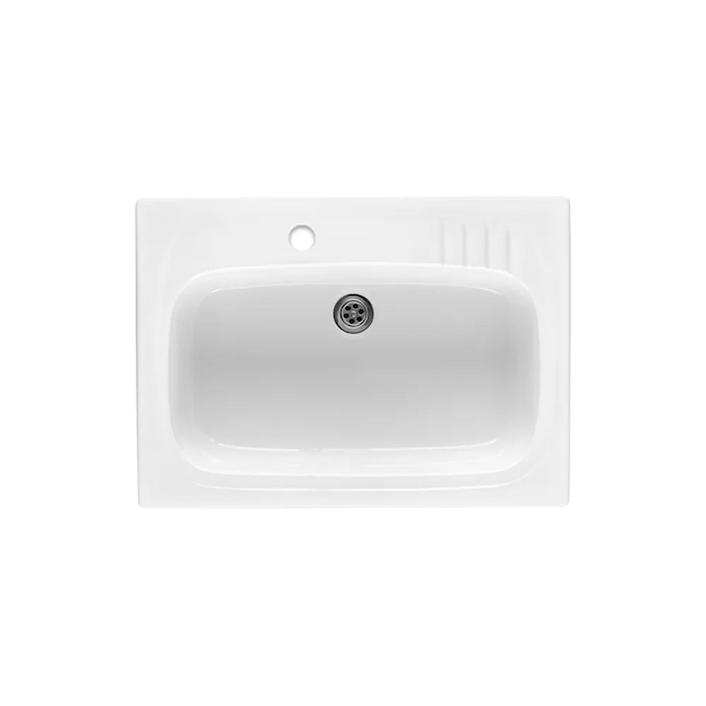Fregadero con una cubeta de 70 cm fabricado en gres con acabado en color blanco Lugano Roca - Vista 1