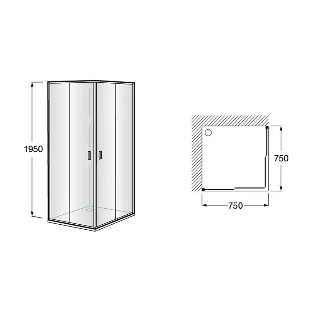 Mampara para ducha angular de dos hojas de 75 cm fabricada en vidrio templado Victoria Roca - Vista 2