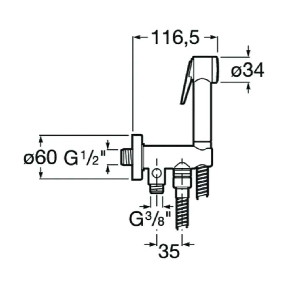 Kit de ducha para bidet de instalación a pared de dos salidas con acabado cromado Be Fresh Roca - Vista 2