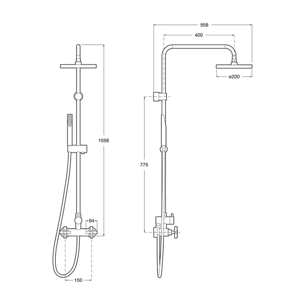 Columna de ducha bimando para instalación a mural con acabado cromado Loft Roca - Vista 3
