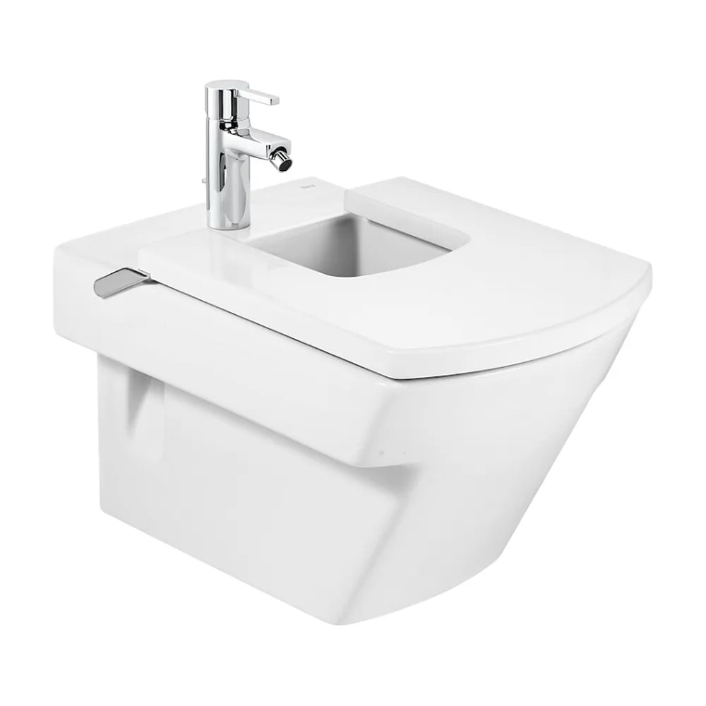Tapa para bidet de forma cuadrada fabricada en material antibacteriano de color blanco Hall Roca - Vista 2