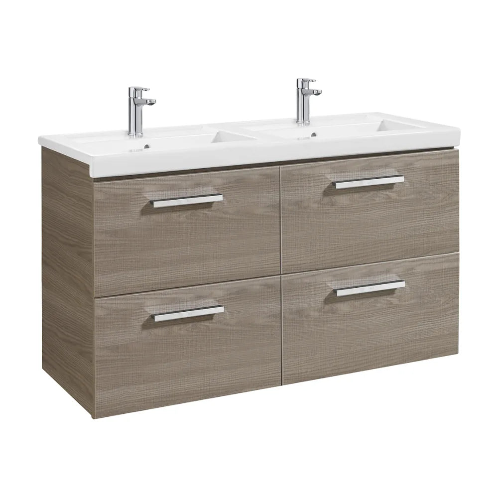 Mueble con doble lavabo y espejo elaborado en aglomerado de baño de 120 cm de color fresno Prisma Roca - Vista 4