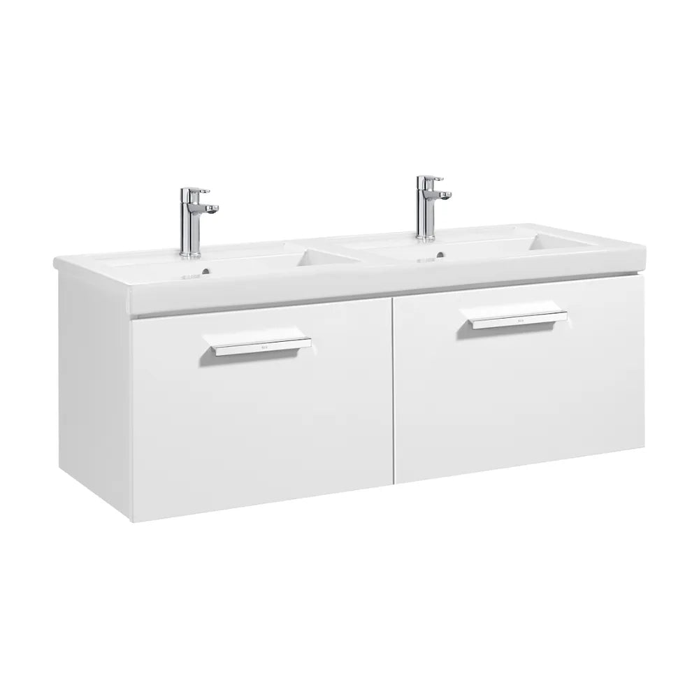 Mueble con lavabo con doble seno para baño de 120 cm de color blanco brillo Unik Prisma Roca - Vista 1
