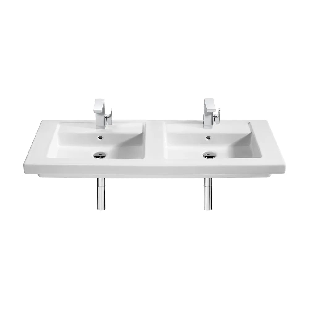 Mueble con lavabo con doble seno para baño de 120 cm de color blanco brillo Unik Prisma Roca - Vista 2