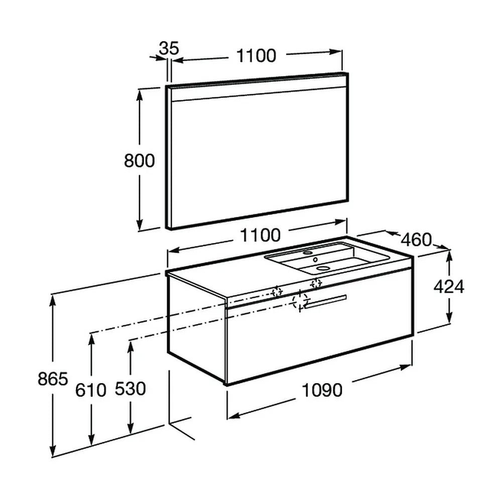 Mueble de Baño Suspendido 110 cm con Lavabo y 2 Cajones Blanco y Fresno Unik Prisma Roca - Vista 10