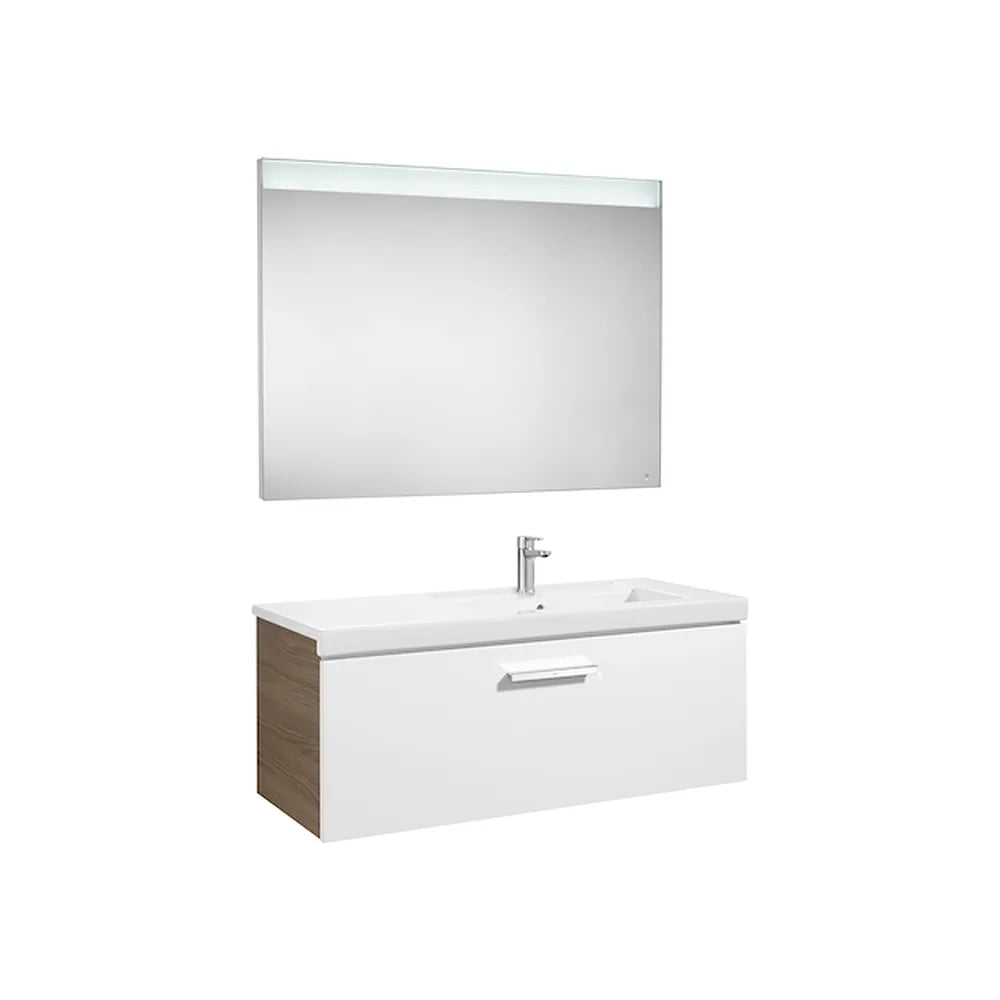 Mueble de Baño Suspendido 110 cm con Lavabo y 2 Cajones Blanco y Fresno Unik Prisma Roca - Vista 1