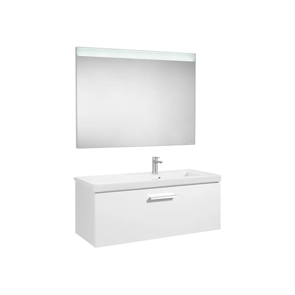 Mueble con lavabo y espejo de baño de 110 cm de color blanco brillo Pack Prisma Roca - Vista 1