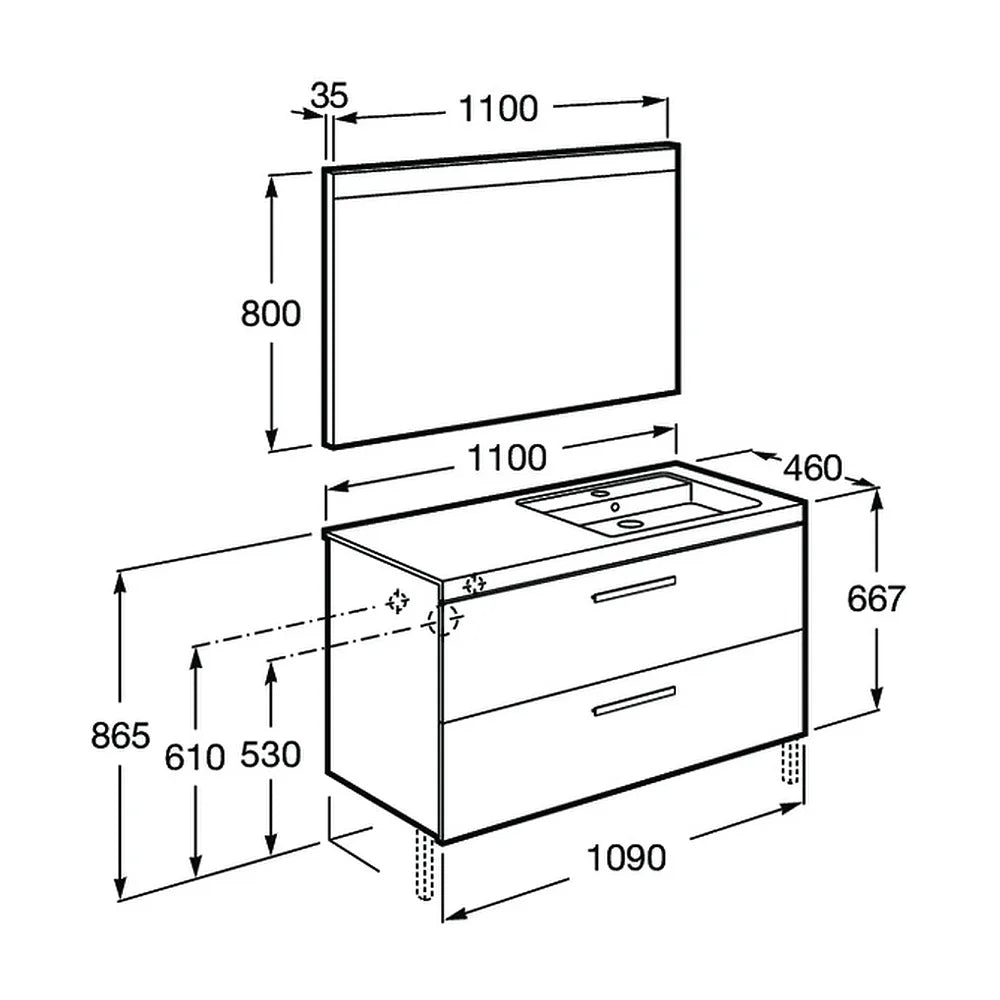 Conjunto de baño de 110 cm con dos cajones y lavabo derecho fresno Pack Prisma Roca - Vista 11