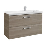 Mueble con dos cajones y lavabo derecho de 110 cm de ancho en color Fresno Unik Prisma Roca