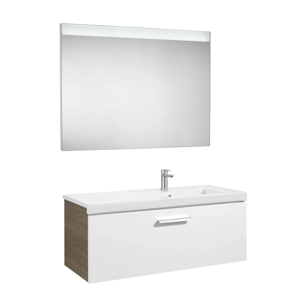Conjunto de baño con lavabo a la derecha de 90 cm de color blanco-fresno Pack Prisma Roca - Vista 1