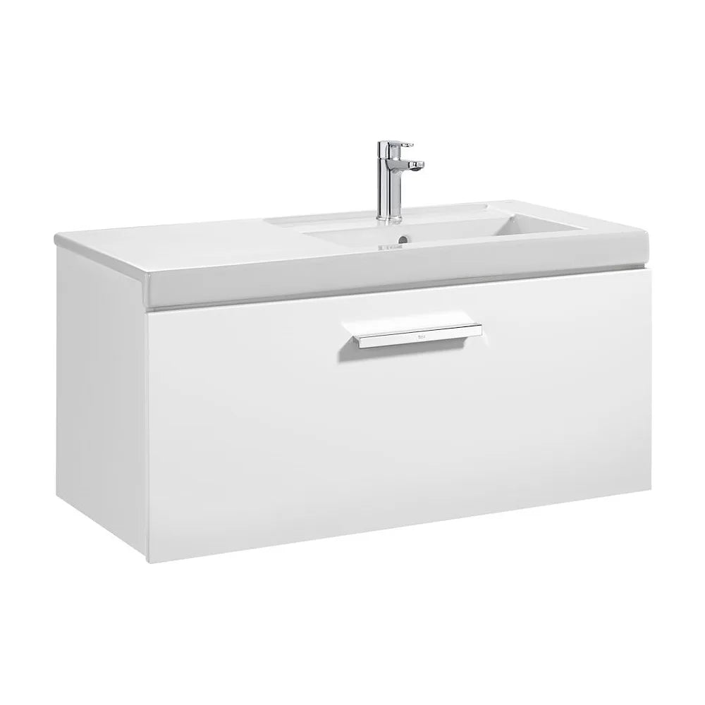 Conjunto de baño con lavabo a la derecha de 90 cm de color blanco brillo Unik Prisma Roca - Vista 1