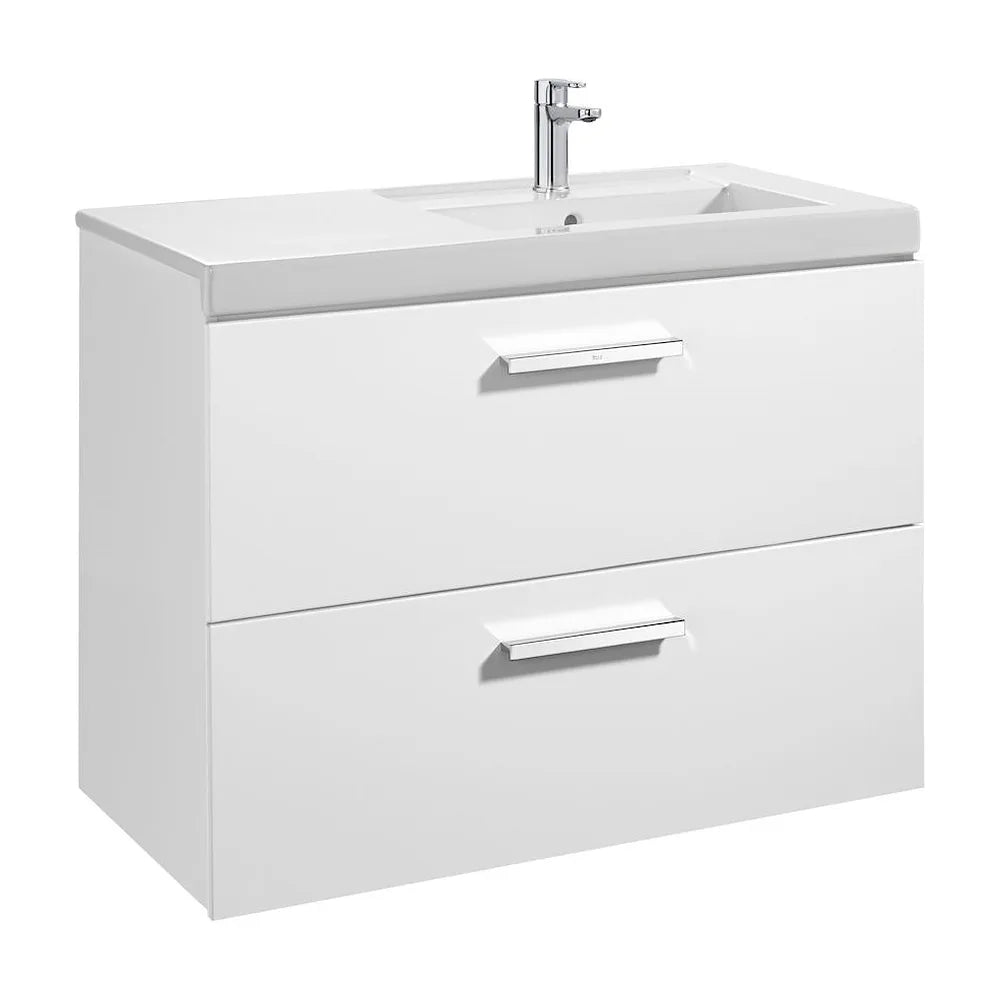 Conjunto de baño con dos cajones de 90 cm de color blanco brillo Unik Prisma Roca - Vista 1