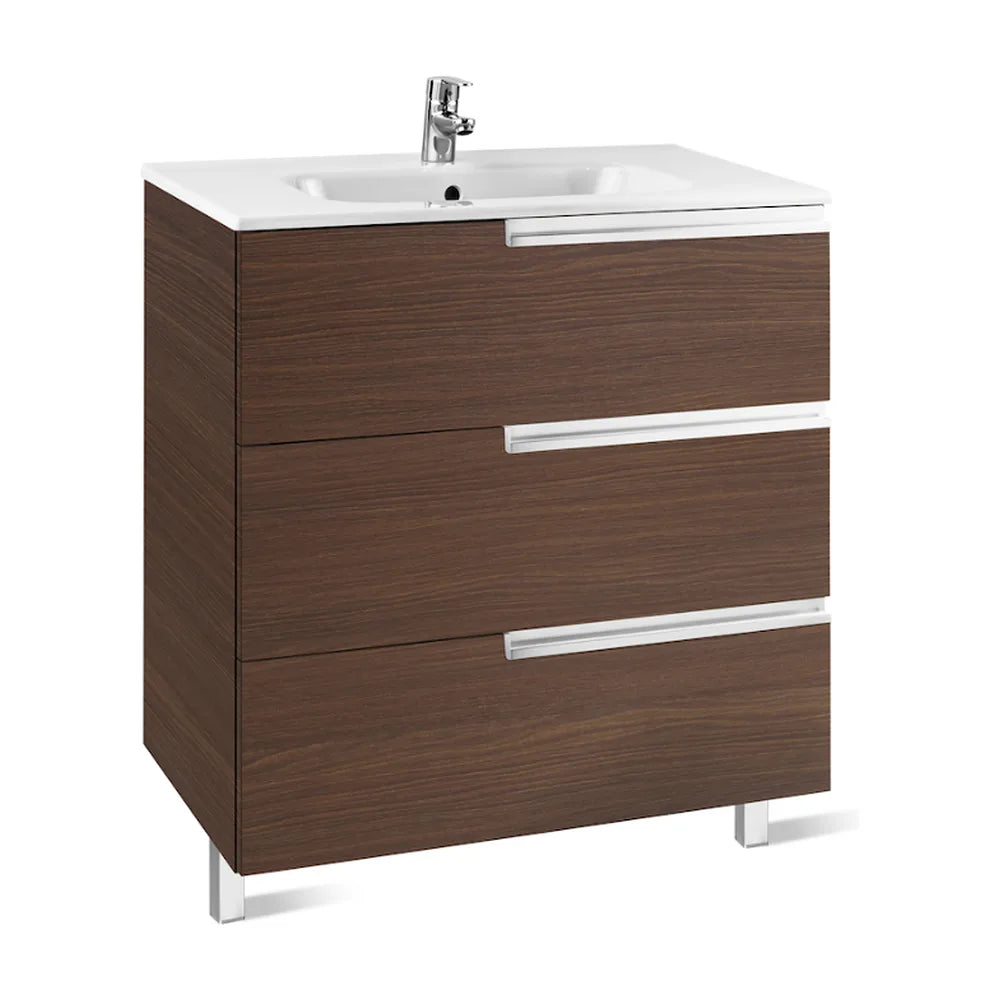 Mueble de baño con lavabo y 3 cajones de 100 cm de ancho color wengué Unik Family Victoria-N Roca - Vista 3