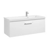 Meuble avec plan vasque à droite et 1 tiroir de 110 cm de large blanc brillant Unik Prisma Roca