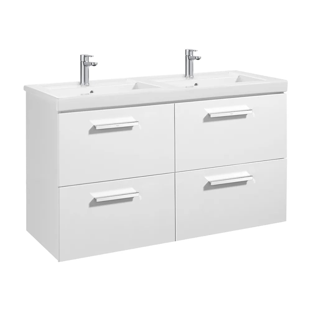 Mueble de Baño con Lavabo Doble y 4 Cajones Unik de 120 cm Colección Prisma Blanco Brillo Roca - Vista 1