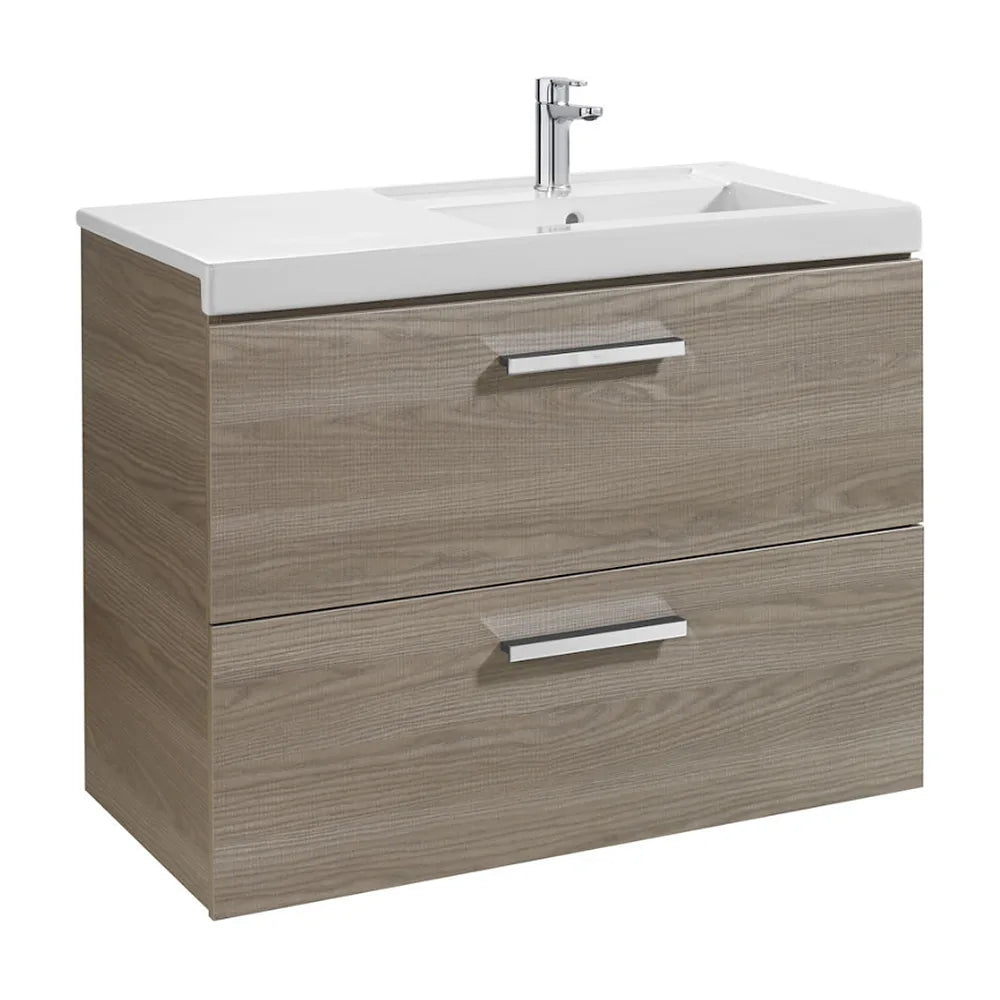 Mueble de baño con lavabo derecho y 2 cajones de 90 cm de ancho color fresno Unik Prisma Roca - Vista 1