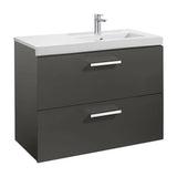 Móvel de casa de banho com lavatório direito e 2 gavetas de 90 cm de largura de cor cinzento antracite Unik Prisma Roca