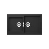 Fregadero de dos cubetas de 86 cm fabricado en quarzex de acabado negro Oslo Roca