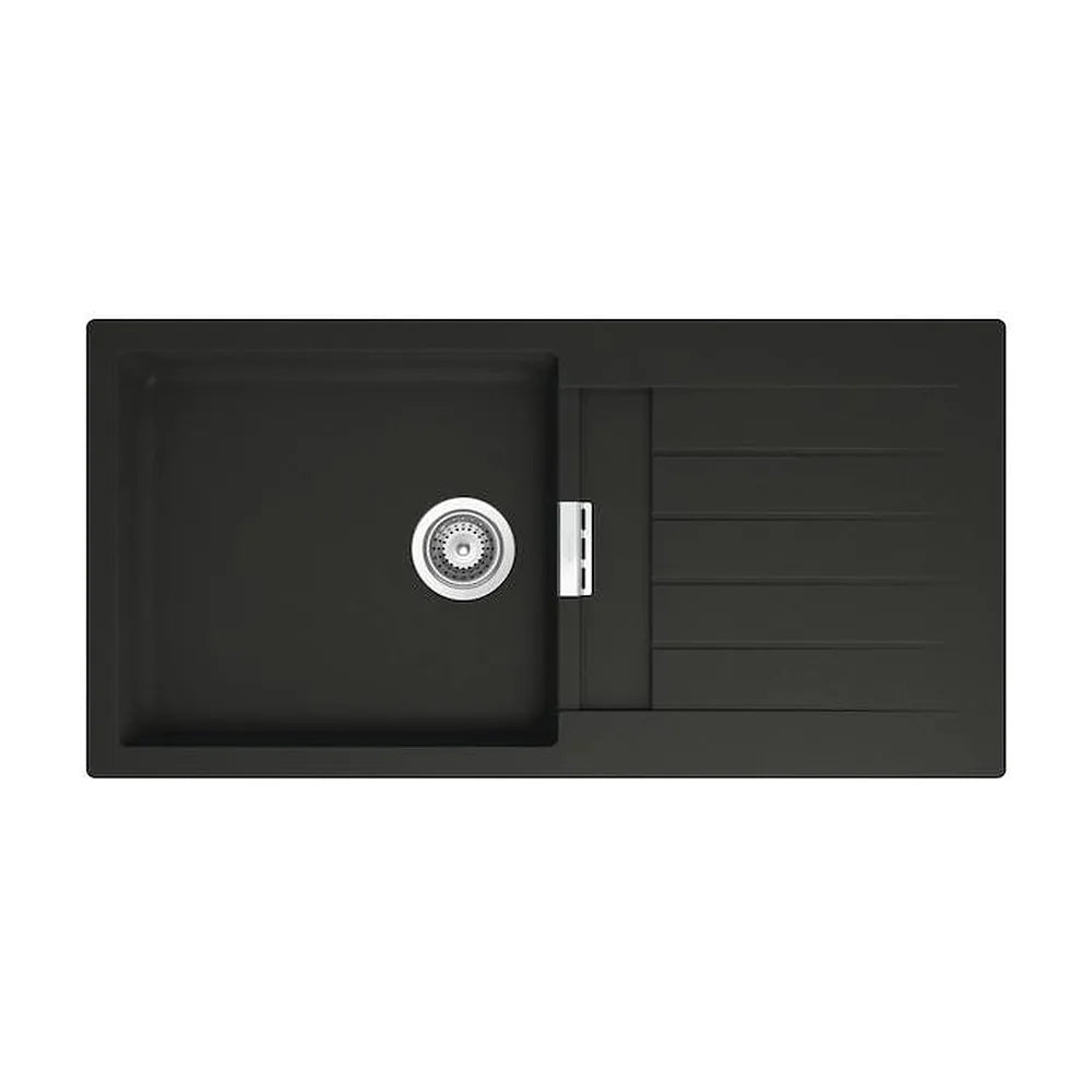 Fregadero de una cubeta con escurridor de 100 cm fabricado en quarzex de color negro Oslo Roca - Vista 1