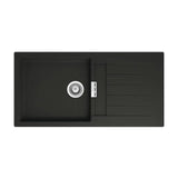 Fregadero de una cubeta con escurridor de 100 cm fabricado en quarzex de color negro Oslo Roca