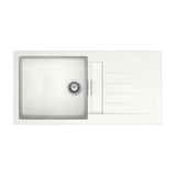 Évier à un bac avec égouttoir de 100 cm fabriqué en quarzex de couleur blanche Oslo Roca