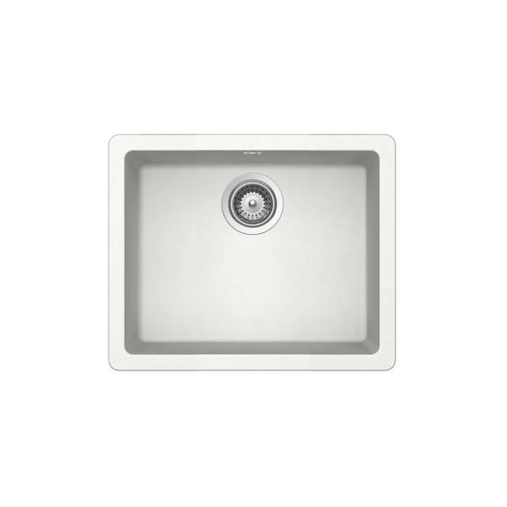 Fregadero con una cubeta de 55 cm fabricado en quarzex de color blanco Riga Roca - Vista 1