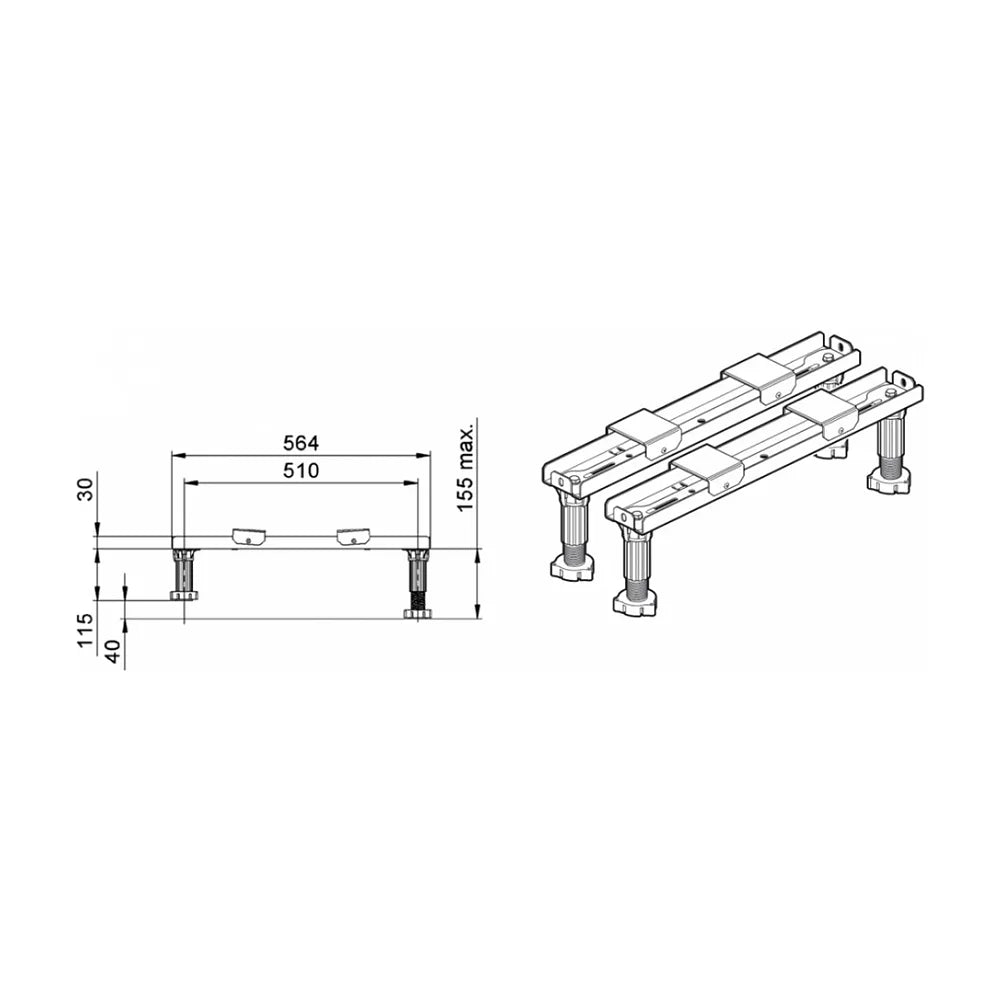 Pack de patas universal apto para brindar altura a las bañeras fabricado en acero Roca - Vista 2