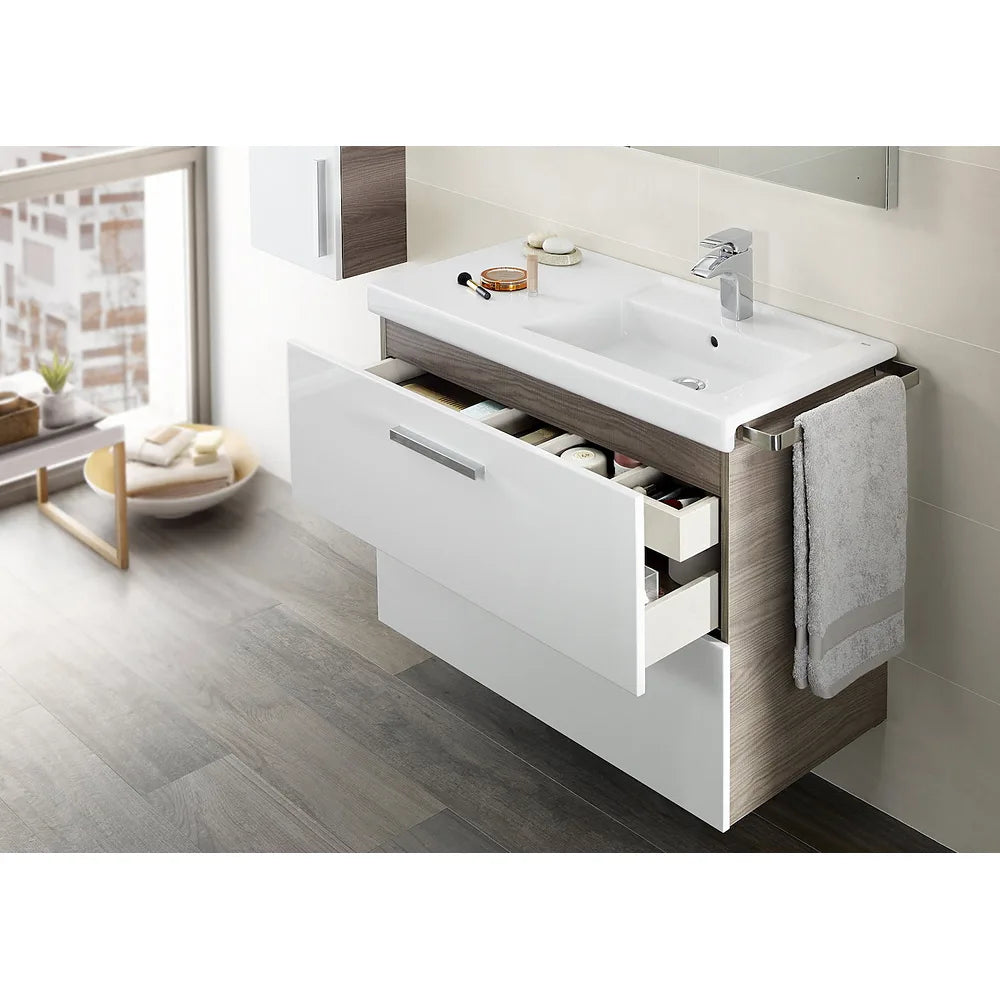 Mueble de baño con lavabo y 2 cajones de 110 cm de ancho color blanco y fresno Unik Prisma Roca - Vista 2