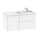 Móvel para casa de banho com lavatório direito com 100 cm largura com 2 gavetas e uma porta de cor branco brilhante Unik Beyond Roca