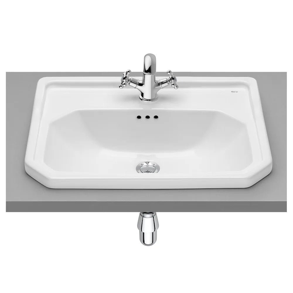 Lavabo de 60 cm para encastre sobre encimera fabricado en porcelana de color blanco Carmen Roca - Vista 1