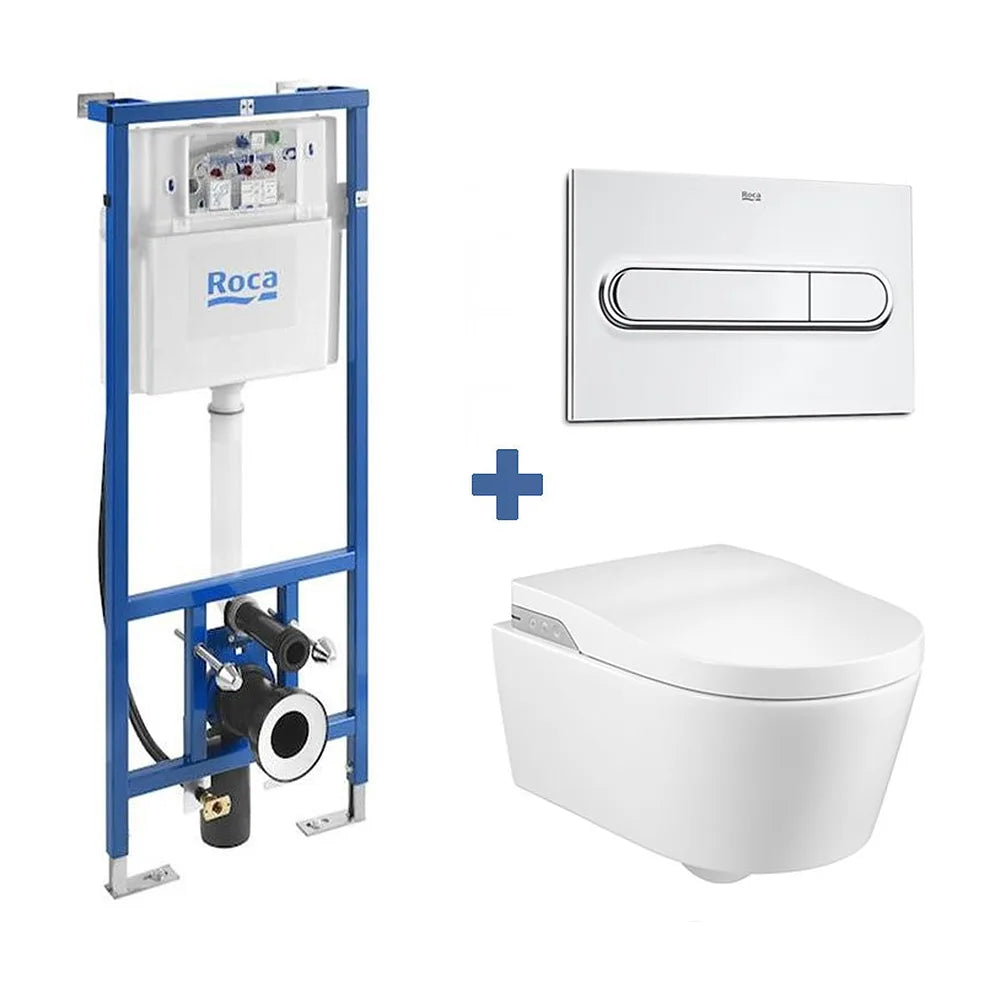 Pack In Wash inodoro suspendido con cisterna empotrada bastidor y placa pulsadora smart One toilet Inspira ROCA - Vista 2