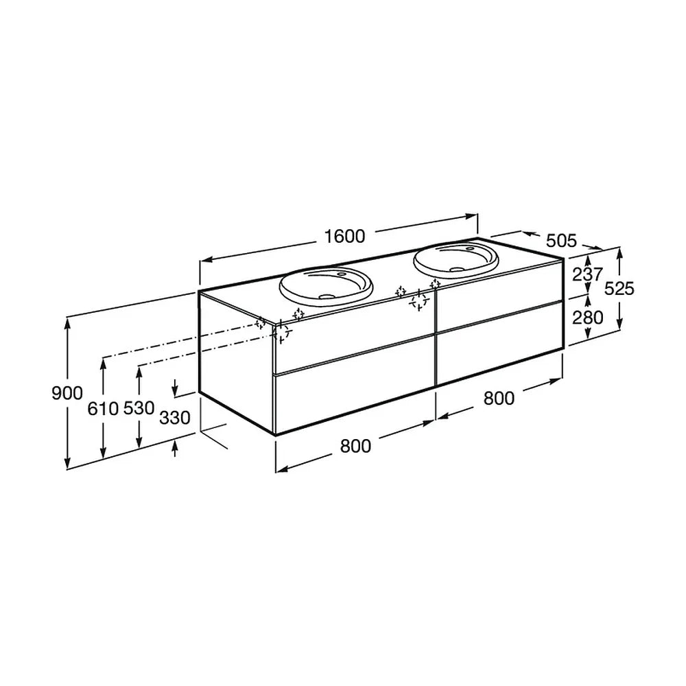 Mueble para baño con lavabo doble y con 4 cajones de 160 cm de ancho Beyond Roca - Vista 7