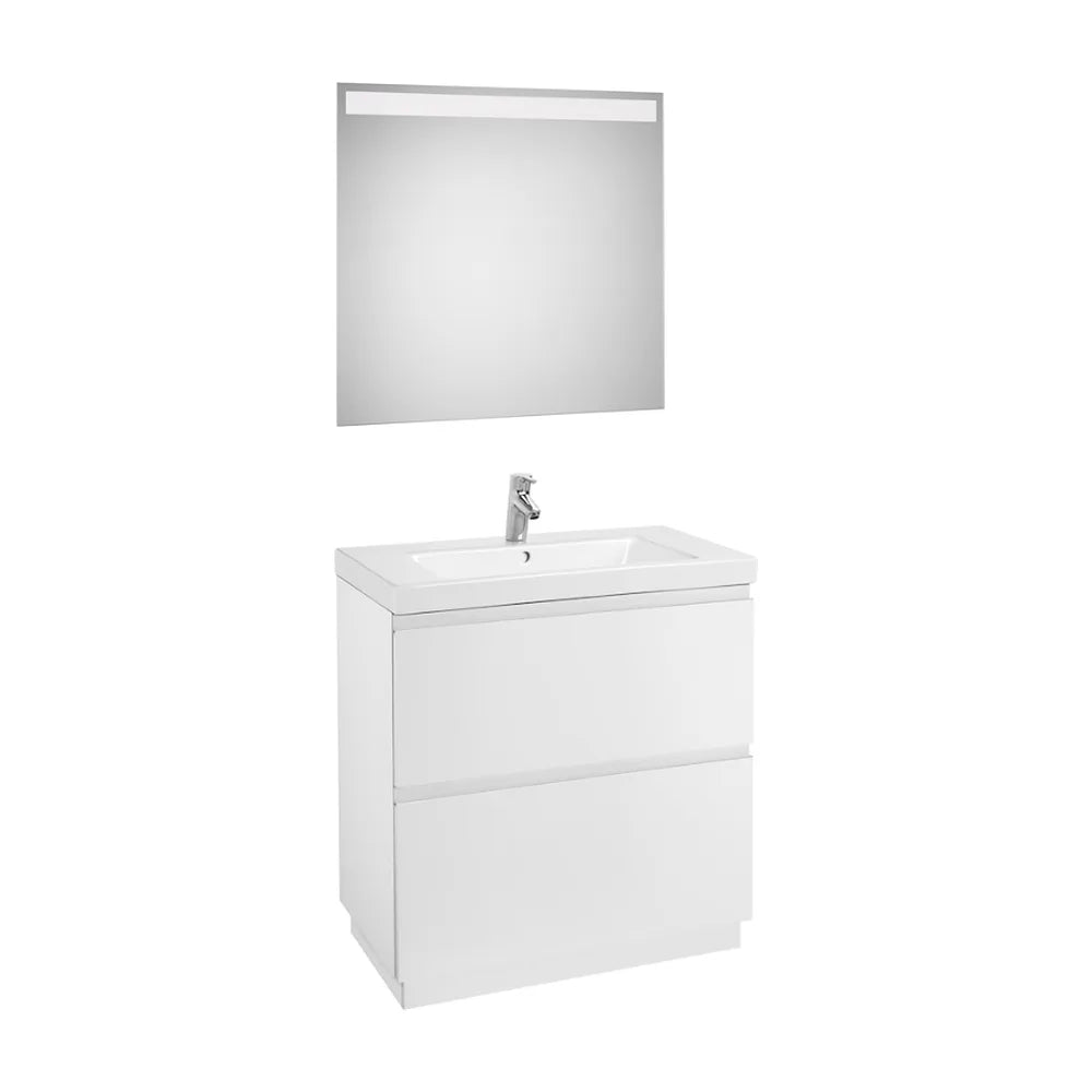 Conjunto de baño de 80 cm con espejo LED y un acabado en color blanco brillo Lander Roca - Vista 1