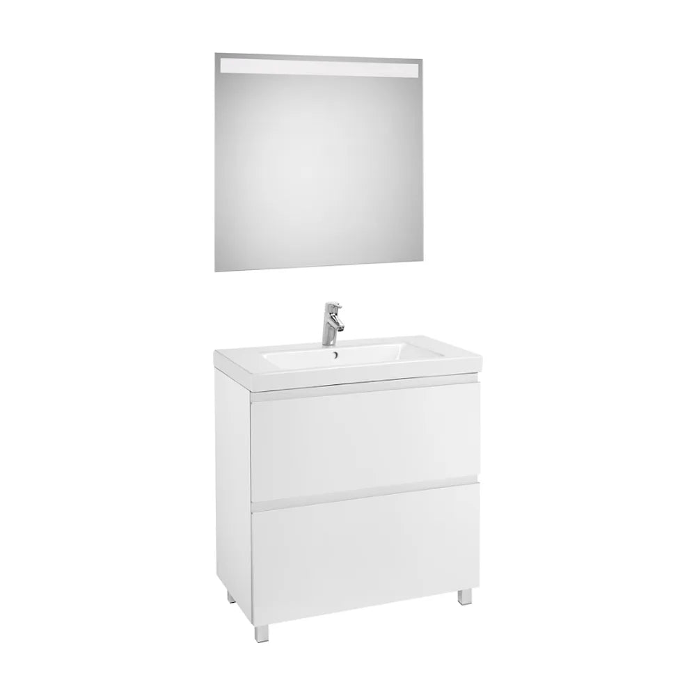 Conjunto de baño de 80 cm con espejo LED y un acabado en color blanco brillo Lander Roca - Vista 2