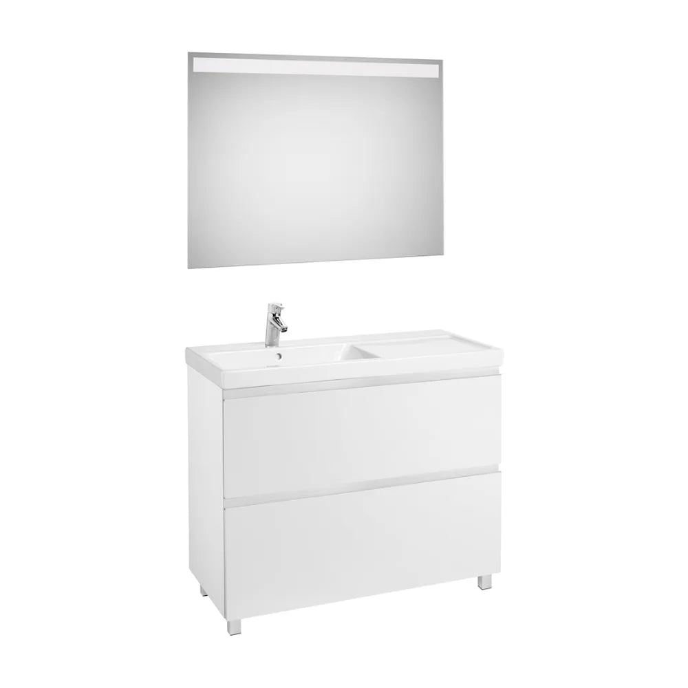 Conjunto de baño de 100 cm con lavabo izquierdo y dos cajones en acabado blanco brillo Lander Roca - Vista 2