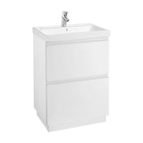 Móvel para casa de banho com lavatório e 2 gavetas de 60 cm de largura de cor branco brilhante Lander Roca