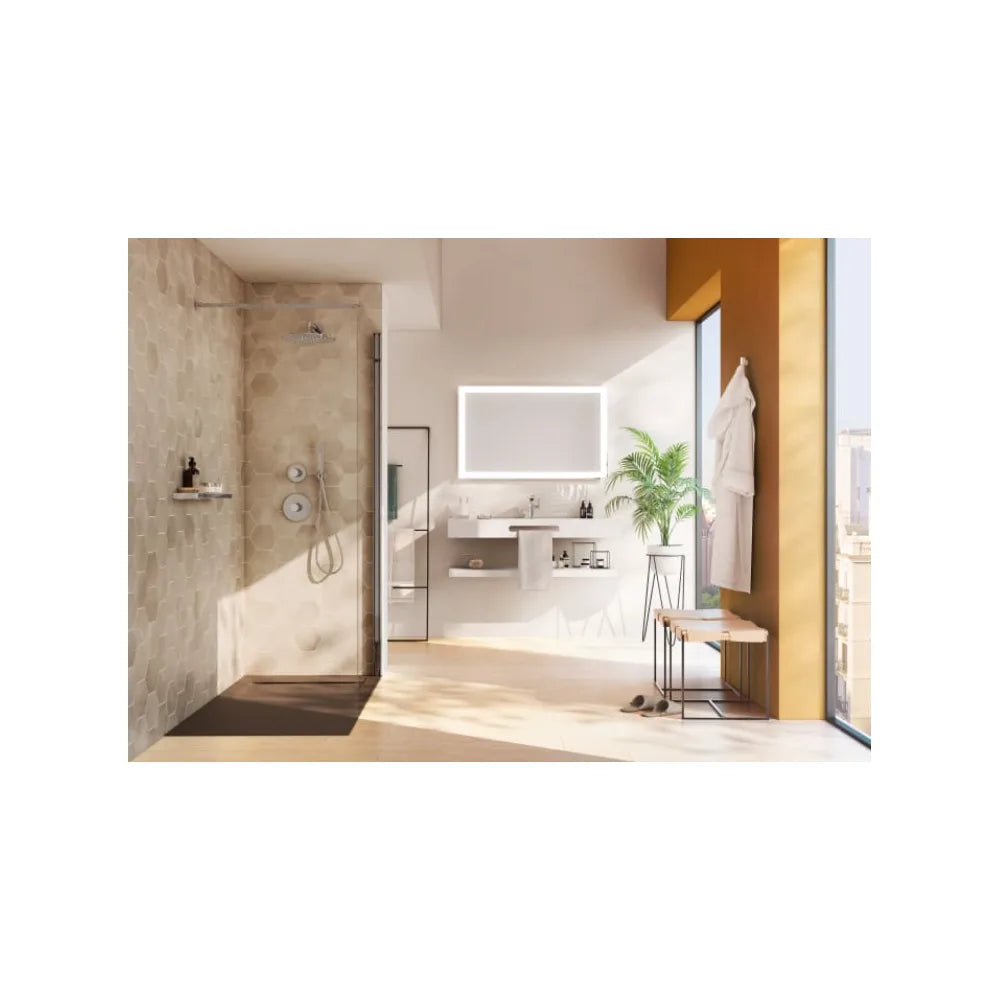 Plato de ducha de stonex con un diseño rectangular extraplano en acabado color pizarra Aquos Roca - Vista 3