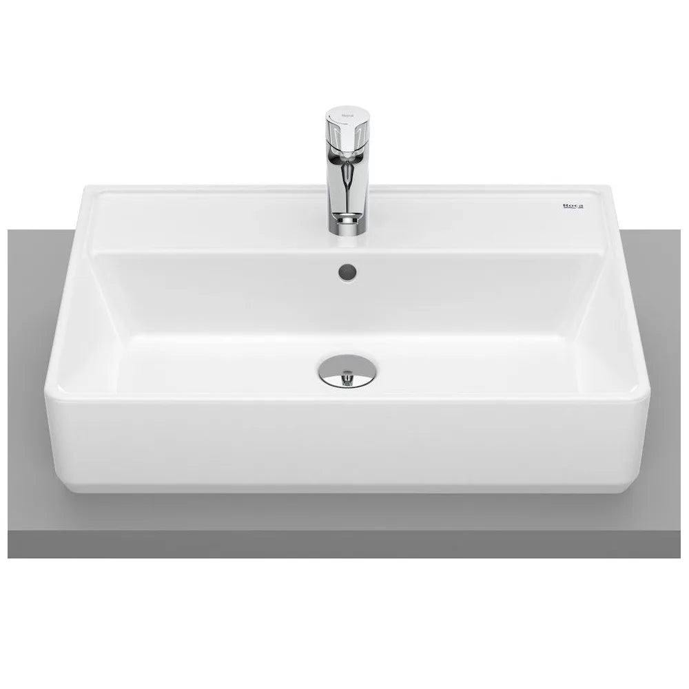 Lavabo sobre encimera de porcelana rectangular con un acabado en color blanco Square Roca - Vista 1