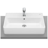 Lavabo sobre encimera de porcelana rectangular con un acabado en color blanco Square Roca