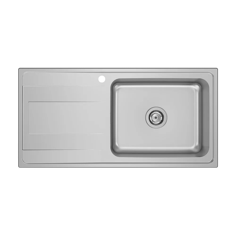 Fregadero de acero inoxidable con escurridor a la izquierda en acabado cromo Budapest Roca - Vista 1