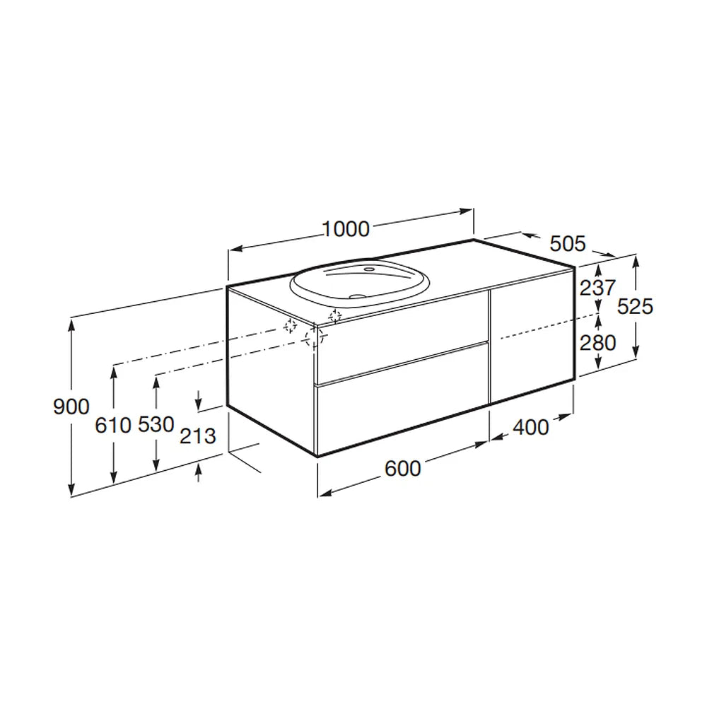 Mueble de Baño con Lavabo Izquierdo Formado por 2 Cajones y 1 Puerta Beyond de 100 cm Colección Unik Roble Roca - Vista 3