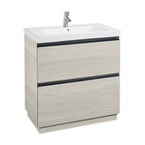 Meuble de salle de bains de 80 cm avec plan vasque et 2 tiroirs frêne nordique Unik Lander Roca
