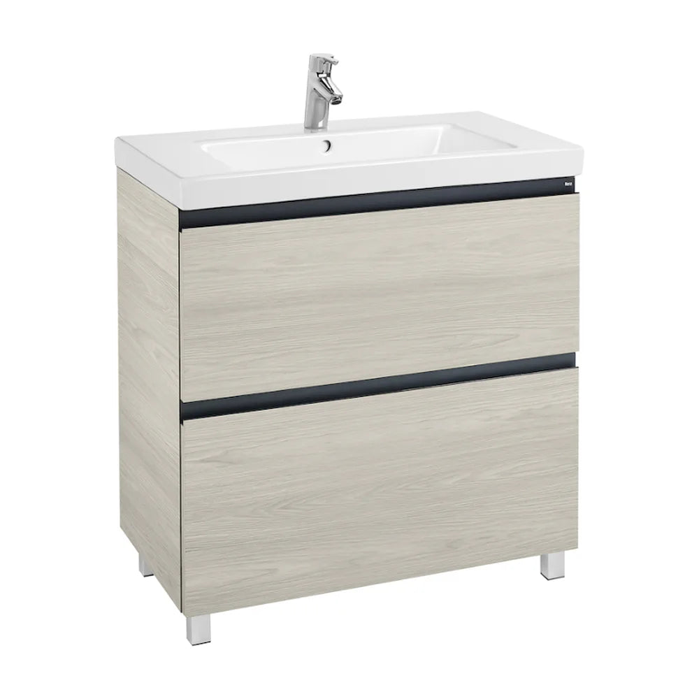 Mueble de baño con lavabo y 2 cajones de 80 cm de ancho color fresno nórdico Unik Lander Roca - Vista 2