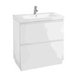 Bathroom Vanity Unit with Basin and 2 Drawers Lander 80cm Unik Collection Gloss White Roca
