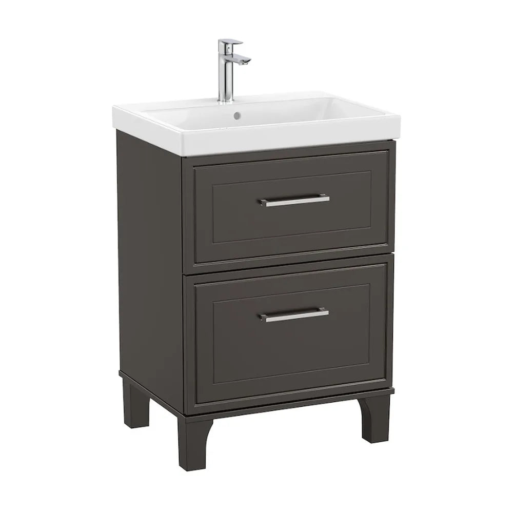 Mueble de Baño con Lavabo y 2 Cajones con Patas Gris Oscuro Mate Romea de 60 cm Colección Unik Roca - Vista 1